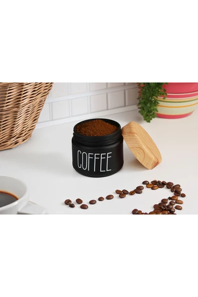 Akkoyunlu home 3 Boy Çay Kahve Şeker Kavanozu Cam Kavanoz Seti Ahşap Görünümlü (Plastik) Kapak - 4