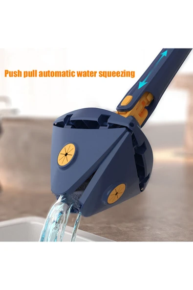 TeknoClass Kendinden Sıkmalı Üçgen Mop 2 Mikrofiber Bezli Cam Duvar Yer Parke Silebilen Mop - 6
