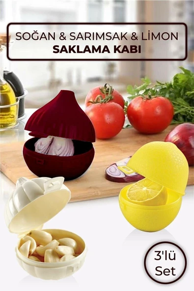 Akkoyunlu home 3'lü Set Soğan Sarımsak Limon Saklama Kabı