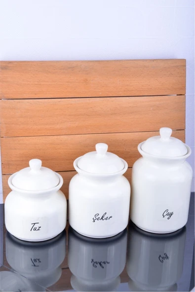 Sezka Life 3 Boy Seramik Çay Kahve Şeker Kavanozu Ve Şeffaf Etiket Seti 30 Adet - 3