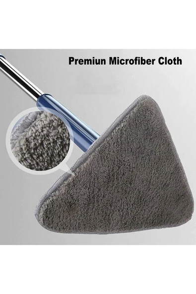 TeknoClass Kendinden Sıkmalı Üçgen Mop 2 Mikrofiber Bezli Cam Duvar Yer Parke Silebilen Mop - 5
