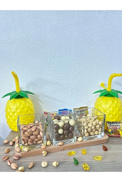 Akkoyunlu home 3'lü Bambu Altlıklı Çerezlik Kare Kase - 2