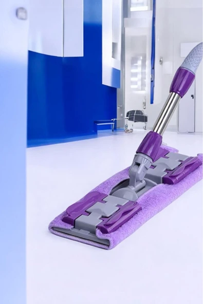 Akkoyunlu home Mandallı Mor Renkli  Mikrofiber Yer Mopu 360°c Döner Başlıklı (1 Adet Yedek Mop Bez) - 2