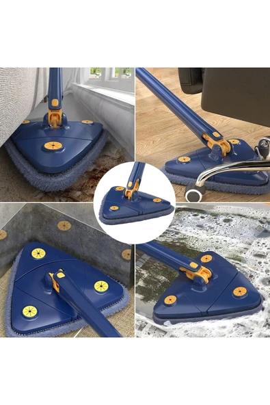 TeknoClass Kendinden Sıkmalı Üçgen Mop 2 Mikrofiber Bezli Cam Duvar Yer Parke Silebilen Mop - 3