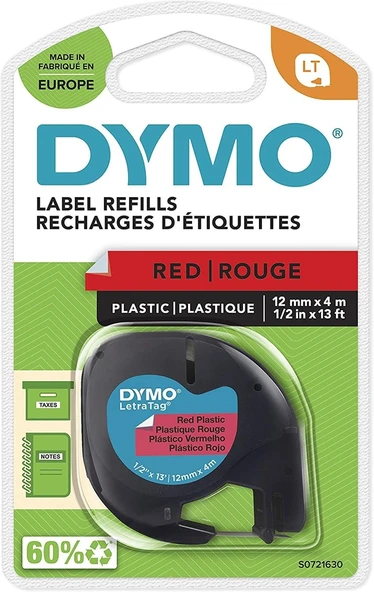 Dymo Letratag Şerit Plastik 12 MMx4 MT Kırmızı 91203