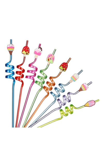 Akkoyunlu home Karikatür 4'lü Plastik  Pipet Seti Parti Pipeti - 5