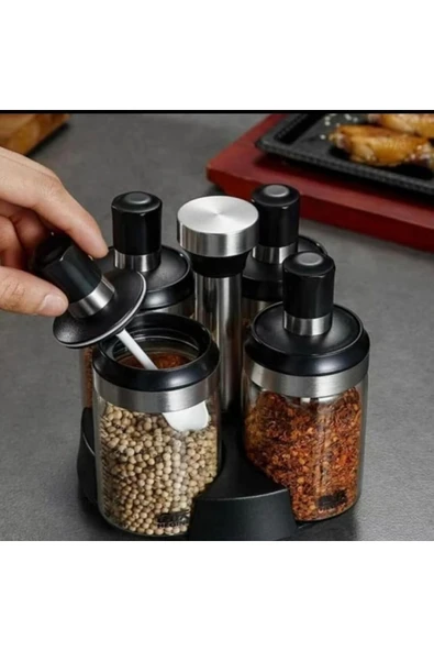 Akkoyunlu home 360 Derece Döner 4'lü Kendinden Kaşıklı Bahartlık Seti 250 ml - 3