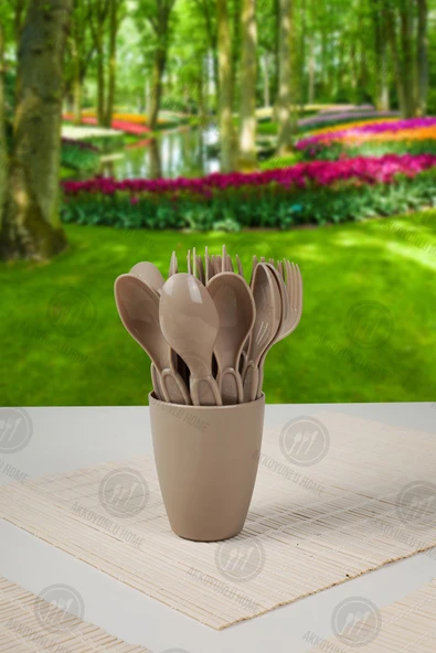 Akkoyunlu home 32 Parça 6 Kişilik Piknik Seti Gri Piknik Takımı(çatal,kaşık,bıçak.tabak.bardak)seti - 5