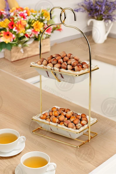 Akkoyunlu home Stantlı 2 Katlı Kare  Sunumluk,Çerezlik,Lokumluk Kahve Yanı Sunumluk  Çerezlik Kase