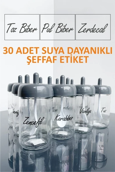 Sezka Life 12 Adet Kapağı Kendinden Kaşıklı Baharatlık Seti Ve 30 Adet Suya Dayanıklı Şeffaf Etiket-300ml - 2