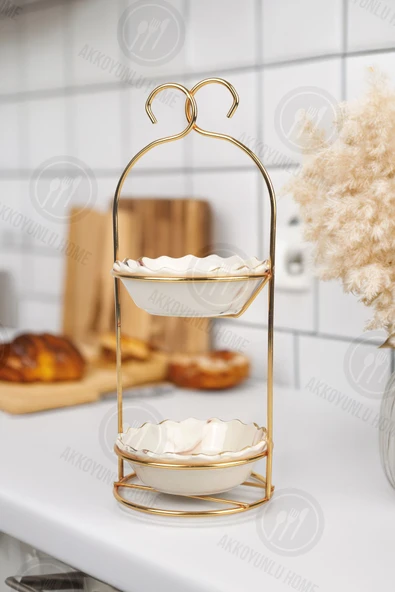 Akkoyunlu home Stantlı 2 Katlı Sunumluk,Çerezlik,Lokumluk Kahve Yanı Sunumluk  Çerezlik Kase Takımı - 2