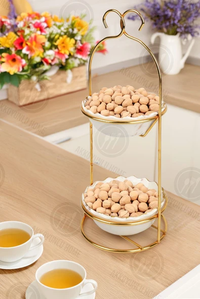 Akkoyunlu home Stantlı 2 Katlı Sunumluk,Çerezlik,Lokumluk Kahve Yanı Sunumluk  Çerezlik Kase Takımı