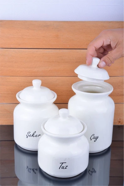Sezka Life 3 Boy Seramik Çay Kahve Şeker Kavanozu Ve Şeffaf Etiket Seti 30 Adet - 2