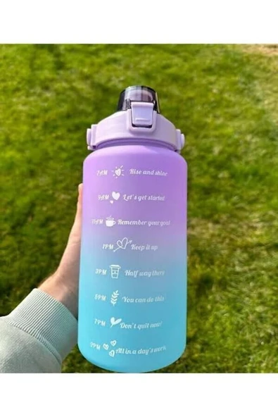 Akkoyunlu home Motivasyonel Su Matarası Su Şişesi Suluk 2litre Tritan Spor Salonu Su Şişesi - 2