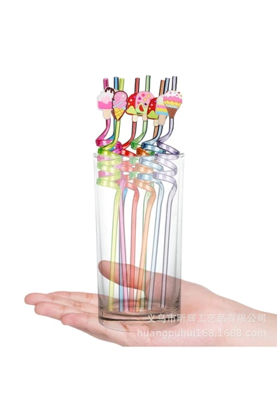 Sezka Life Karikatür 4'lü Plastik  Pipet Seti Parti Pipeti - 4