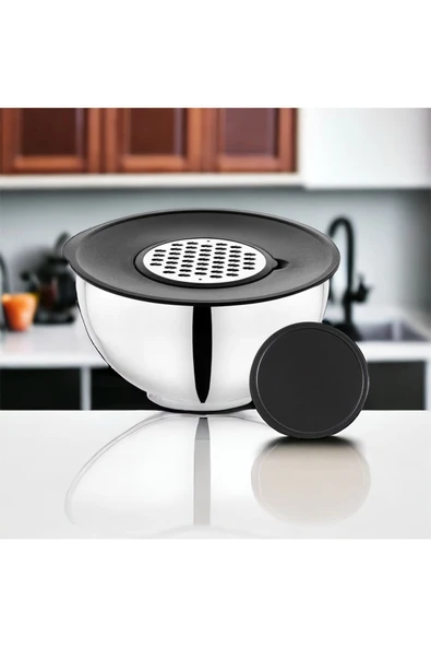 Akkoyunlu home Akkoyunlu Hoem Paslanmaz Çelik Karıştırma & Saklama Kabı Seti Rendeli - 3