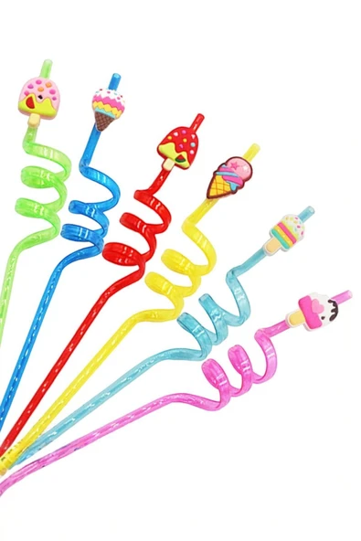 Akkoyunlu home Karikatür 4'lü Plastik  Pipet Seti Parti Pipeti - 6