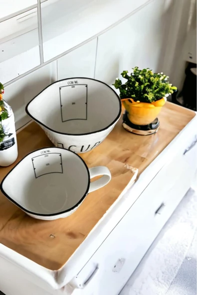 Akkoyunlu home Kulplu  Seramik Ölçü Kabı 250 ml ve 500 ml 2'Li  Ölçüm Kabı - 5