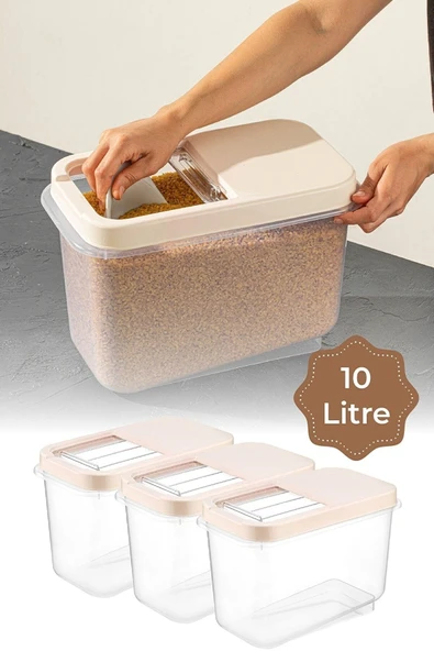 Akkoyunlu home 3lü Set Multibox Maxi Saklama Kabı Kaydırak Kapaklı 1x(5 Litre, 7,5 Litre, 10 Litre) Krem - 3