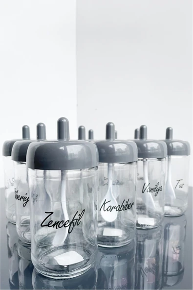 Sezka Life 12 Adet Kapağı Kendinden Kaşıklı Baharatlık Seti Ve 30 Adet Suya Dayanıklı Şeffaf Etiket-300ml - 3