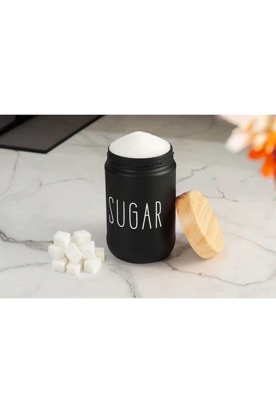 Sezka Life 3 Boy Çay Kahve Şeker Kavanozu Cam Kavanoz Seti Ahşap Görünümlü (Plastik) Kapak - 5