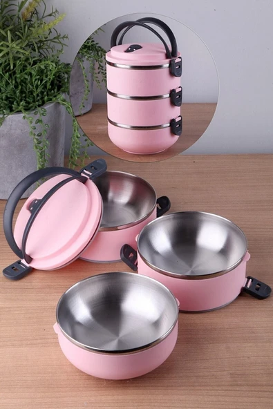 Akkoyunlu home 3'lü Mandallı Sefer Tası Çelik Yemek Termosu - - 2