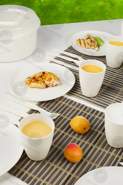 Akkoyunlu home 32 Parça 6 Kişilik Piknik Seti Beyaz Piknik Takımı(çatal,kaşık,bıçak.tabak.bardak)set - 2