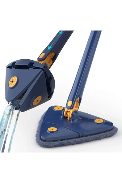 TeknoClass Kendinden Sıkmalı Üçgen Mop 2 Mikrofiber Bezli Cam Duvar Yer Parke Silebilen Mop - 7