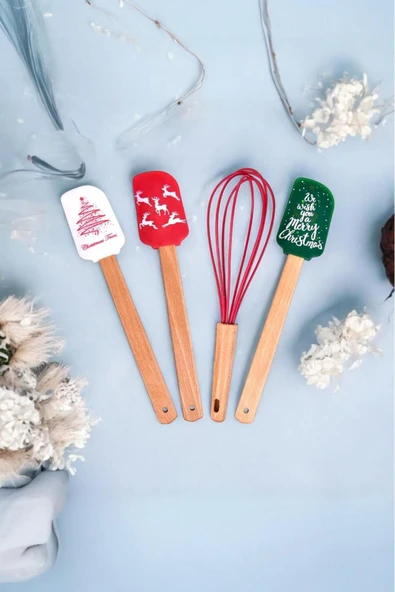 Akkoyunlu home 4'lü Bambu Saplı Slikon Spatula Seti,Spatula,Kaşık,Sıyırıcı,Çırpıcı Spatula Seti Mini - 5