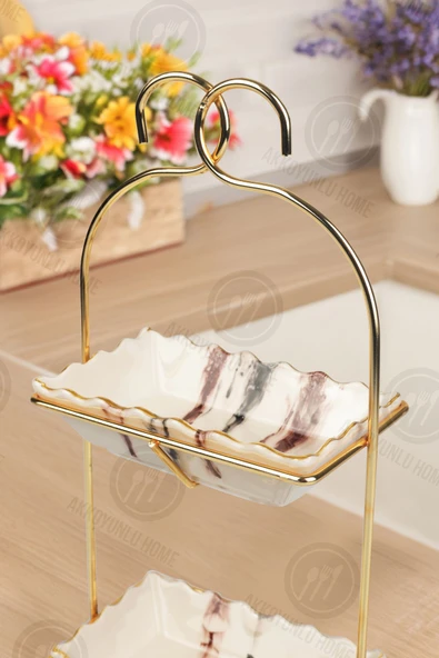 Akkoyunlu home Stantlı 2 Katlı Kare  Sunumluk,Çerezlik,Lokumluk Kahve Yanı Sunumluk  Çerezlik Kase - 2