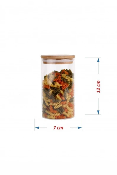 Sezka Life 6 Adet Bambu Vakum Kapaklı Cam Kavanoz Seti - 7 X 12cm - 2