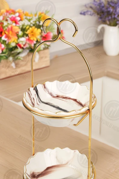 Akkoyunlu home Stantlı 2 Katlı Sunumluk,Çerezlik,Lokumluk Kahve Yanı Sunumluk  Çerezlik Kase Takımı - 3