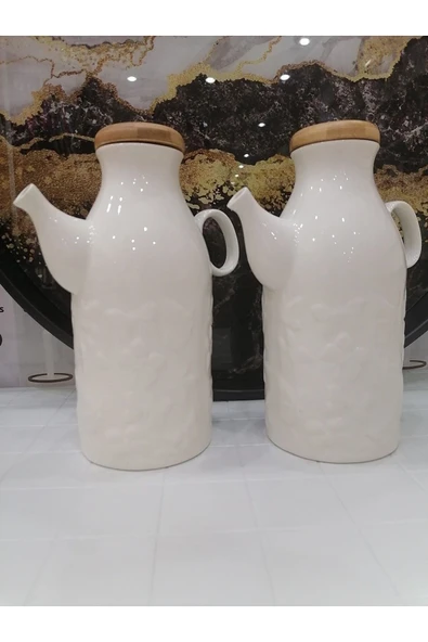 Akkoyunlu home 2 Adet Porselen Yağdanlık 1000 ml Porselen Yağdanlık Papatya Desenli