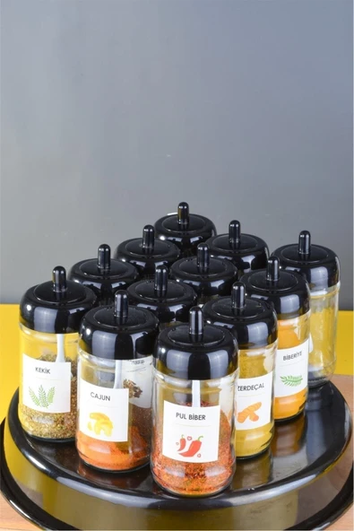 Sezka Life 12 Adet Kapağı Kendinden Kaşıklı Baharatlık Seti Ve 24 Adet Suya Dayanıklı Etiket-300ml - 2