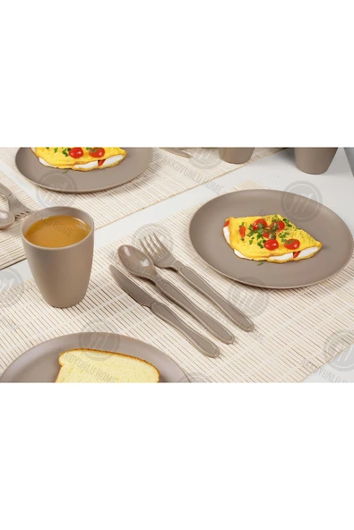 Akkoyunlu home 32 Parça 6 Kişilik Piknik Seti Gri Piknik Takımı(çatal,kaşık,bıçak.tabak.bardak)seti - 3