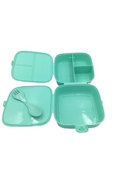 Akkoyunlu home Turkuaz Kilitli 3 Bölmeli Beslenme Kutusu Çocuk Kahvaltı Öğrenci Okul Piknik Yemek Çantası - 2