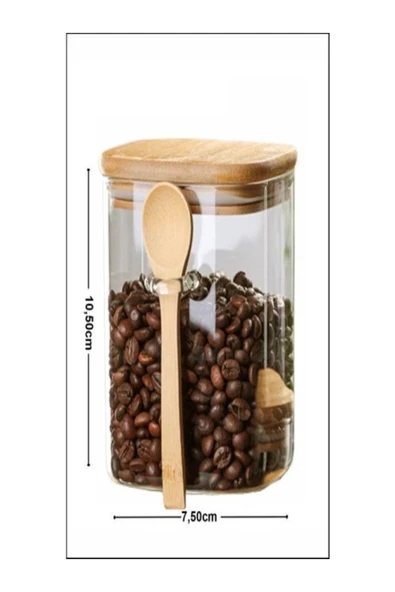 Akkoyunlu home Kare Bambu Kapaklı Kaşıklı Cam Baharat Saklama Kabı - 2