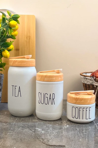 Akkoyunlu home 3 Boy Çay Kahve Şeker Kavanozu Cam Baharatlık Takımı - 2