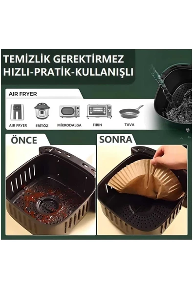 Akkoyunlu home 50 Adet Airfryer Pişirme Kağıdı Hava Fritözü Yağsız Tefal Kumtel Kağıt - 3