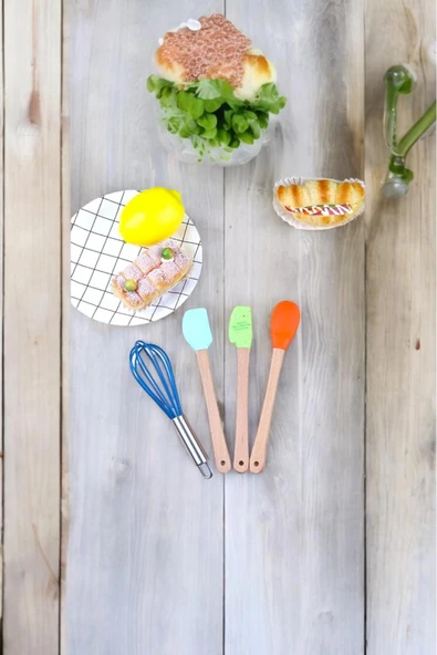 Akkoyunlu home 4'lü Bambu Saplı Slikon Spatula Seti,Spatula,Kaşık,Sıyırıcı,Çırpıcı Spatula Seti Mini - 8