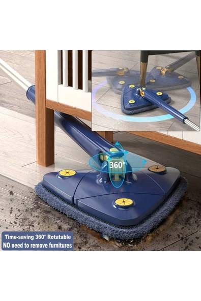 TeknoClass Kendinden Sıkmalı Üçgen Mop 2 Mikrofiber Bezli Cam Duvar Yer Parke Silebilen Mop - 2