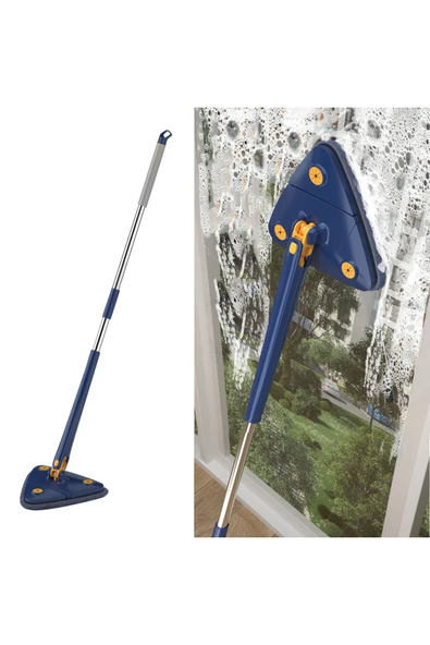 TeknoClass Kendinden Sıkmalı Üçgen Mop 2 Mikrofiber Bezli Cam Duvar Yer Parke Silebilen Mop - 4
