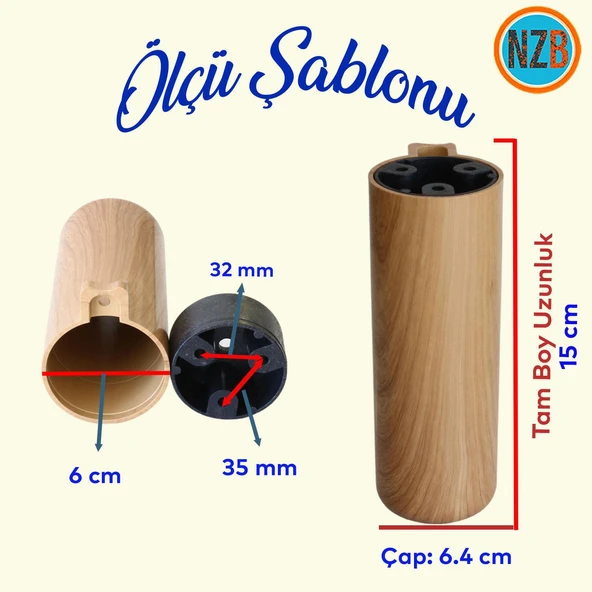 Mobilya Kapsül Ayak Yükseltici Kanepe TV Ünitesi Koltuk Ayağı Baza Ayakları Açık Kübik Ceviz 15 cm - Resim 3