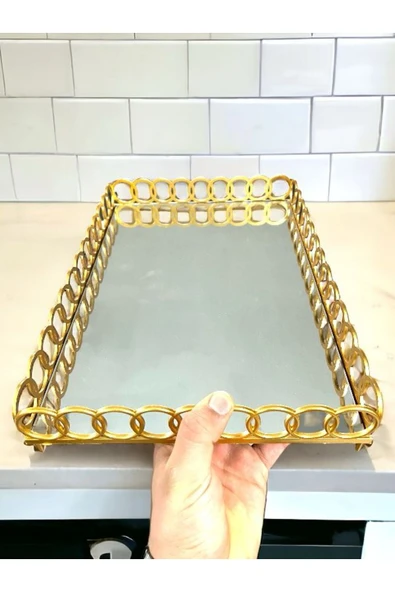 Akkoyunlu home Aynalı Halka Tepsi Lüx Gold Sunum Tepsisi - 2