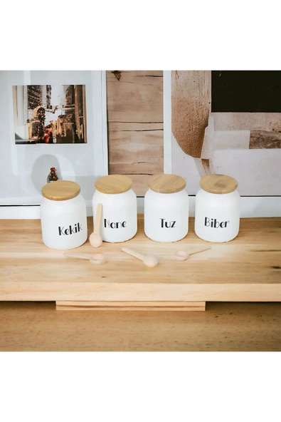 Akkoyunlu home 4'lü Bambu Kapaklı Cam Baharatlık Takımı Kaşıklı (Çay,Kahve,Şeker) Kavanoz Seti 300ml - 2