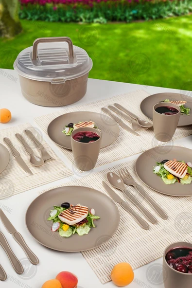 Akkoyunlu home 32 Parça 6 Kişilik Piknik Seti Gri Piknik Takımı(çatal,kaşık,bıçak.tabak.bardak)seti - 2