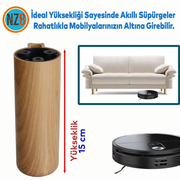 Mobilya Kapsül Ayak Yükseltici Kanepe TV Ünitesi Koltuk Ayağı Baza Ayakları Açık Kübik Ceviz 15 cm - Resim 4