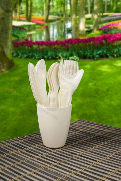 Akkoyunlu home 32 Parça 6 Kişilik Piknik Seti Beyaz Piknik Takımı(çatal,kaşık,bıçak.tabak.bardak)set - 4