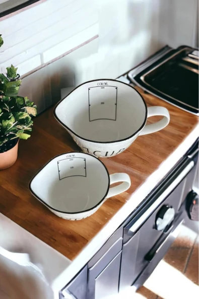 Akkoyunlu home Kulplu  Seramik Ölçü Kabı 250 ml ve 500 ml 2'Li  Ölçüm Kabı - 2