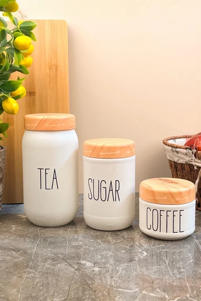 Akkoyunlu home 3 Boy Çay Kahve Şeker Kavanozu Cam Baharatlık Takımı